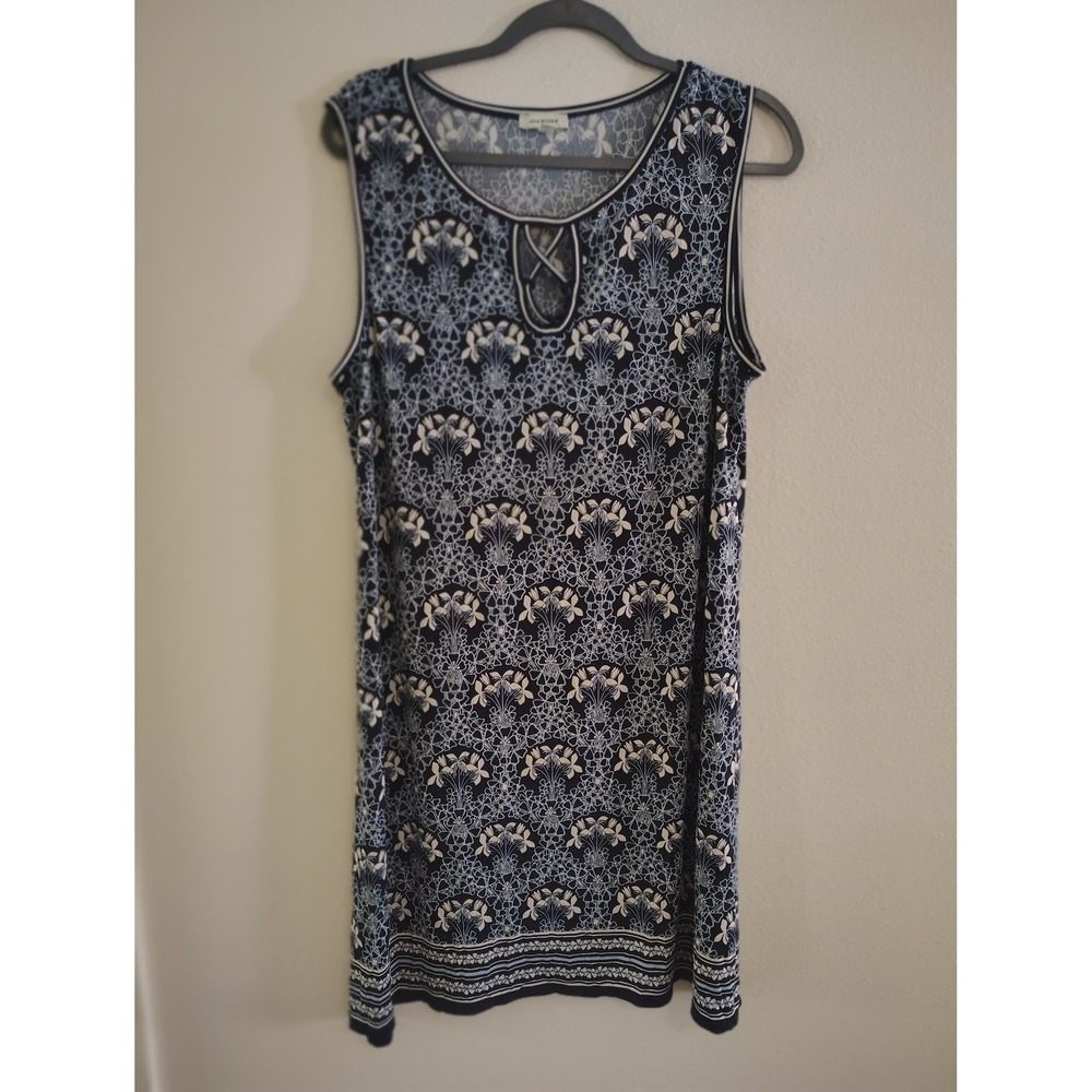 Max Studio Womens Navy Blue White Floral Damask Keyhole Shift Dress XL